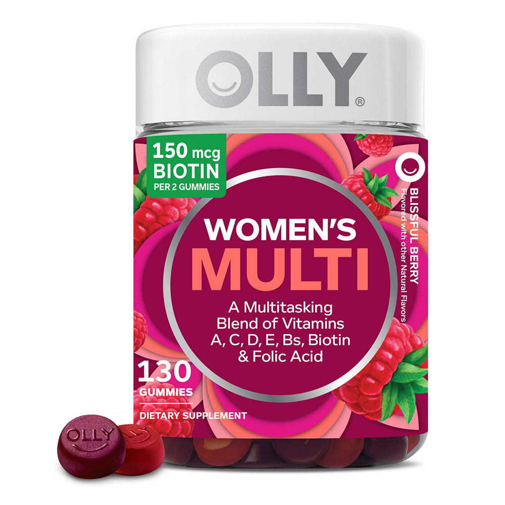 Olly Womens Daily Multivitamin Gummies, Biotin and Folic Acid, Berry Flavor, 130 Ea