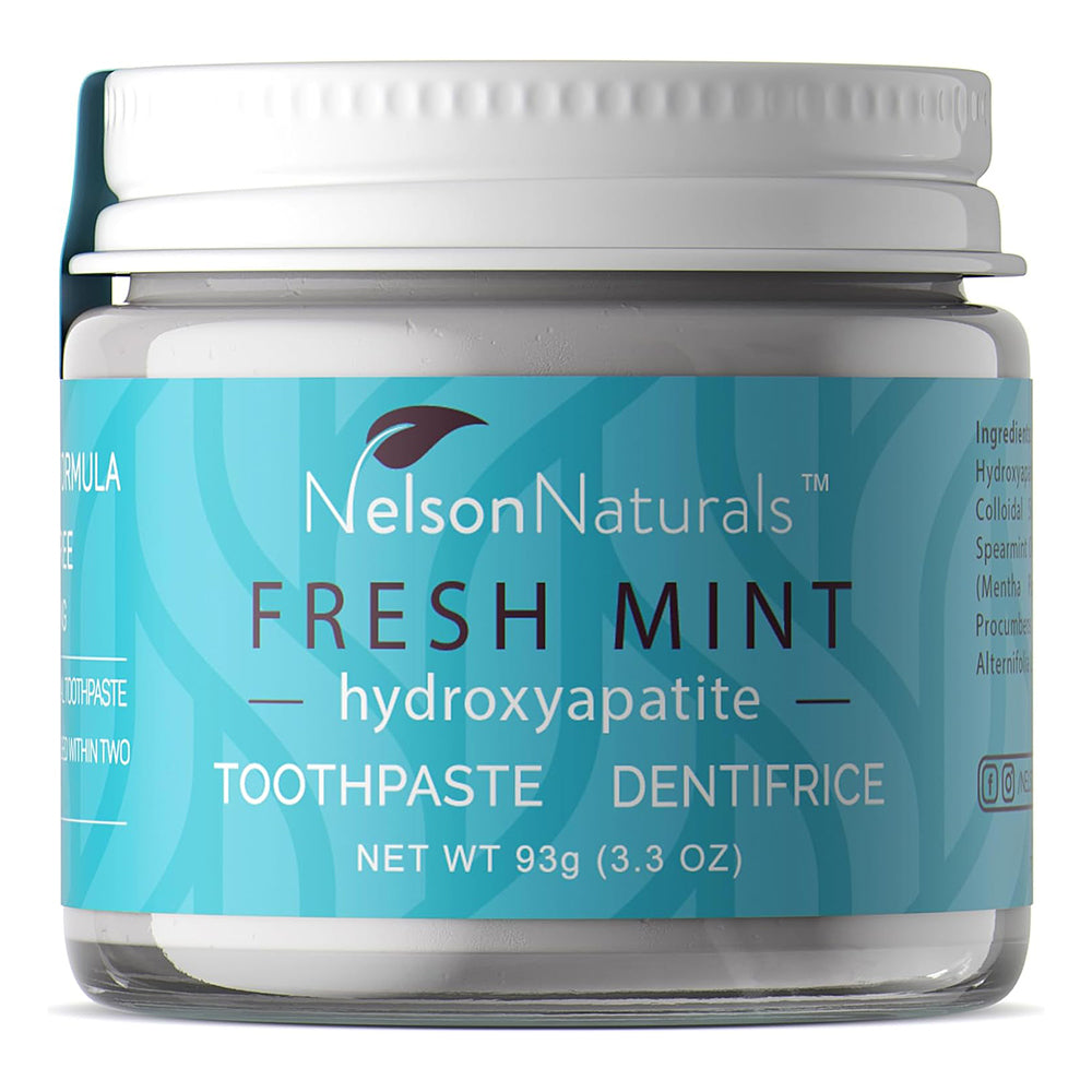 Nelson Naturals Fresh Mint Mineral Rich Toothpaste Dentifrice with Hydroxyapatite Fluoride Free 3.3Oz (93g)