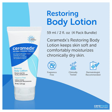 Ceramedx Restoring Body Lotion for Sensitive Skin, Fragrance Free, 2 Oz