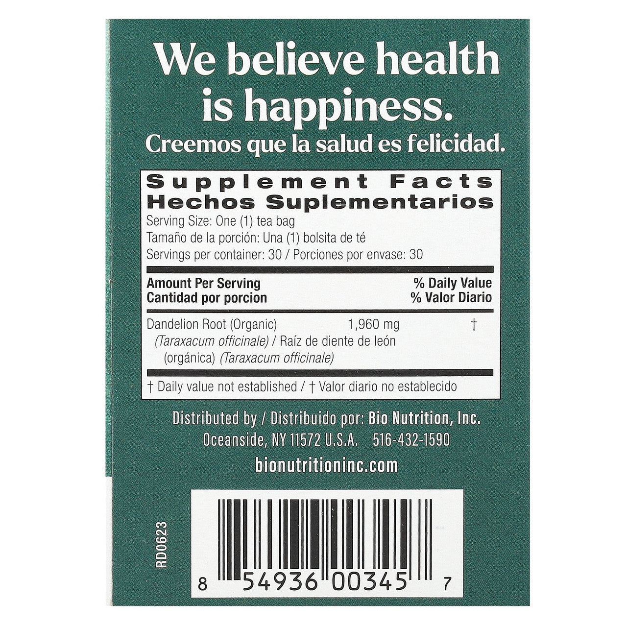 Bio Nutrition Organic Dandelion Root Tea - 30 Tea Bags