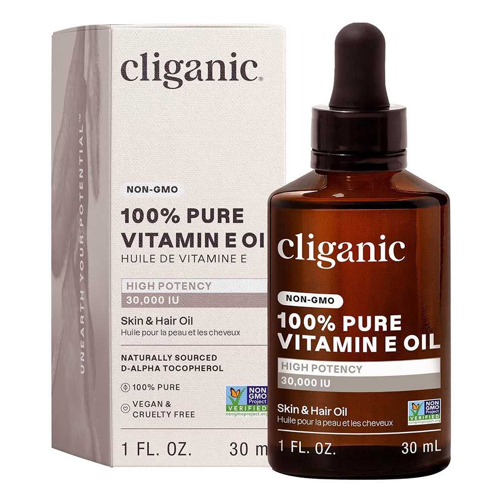 Cliganic Pure Vitamin E Oil Non GMO for Skin and Hair Nourishment 1Oz (30ml)