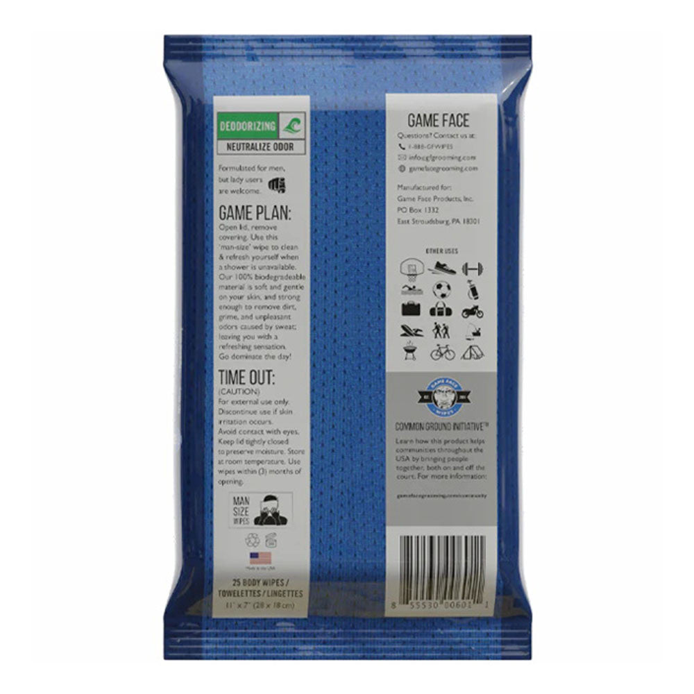 Game Face Deodorizing Underarm and Body Wipes, 25 Ea