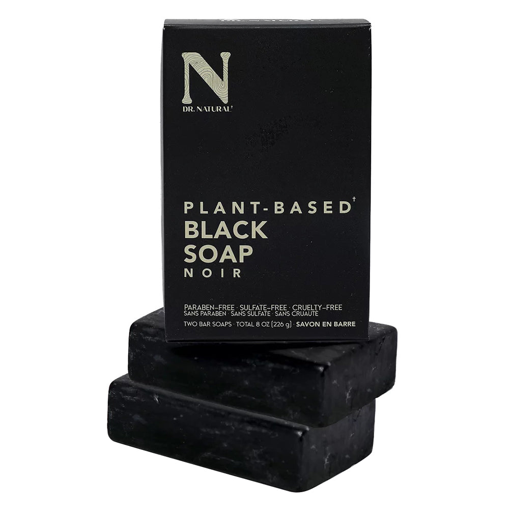 Dr Natural Black Soap Gentle Moisturizing Anti Acne and Blemishes Moisturizing Pore Cleanser Two Bar Soaps 8Oz (226g)