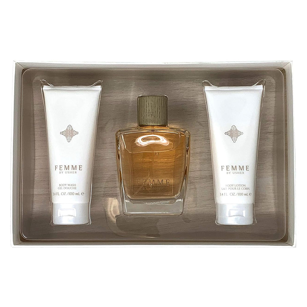 Usher Femme Gift Set for Women with Eau De Parfum Spray Body Lotion Shower Gel 1Kit
