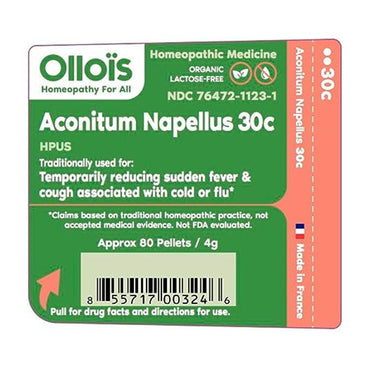 Ollois Aconitum Napellus 30c Organic Lactose Free Homeopathic Pellets, 80 Ea
