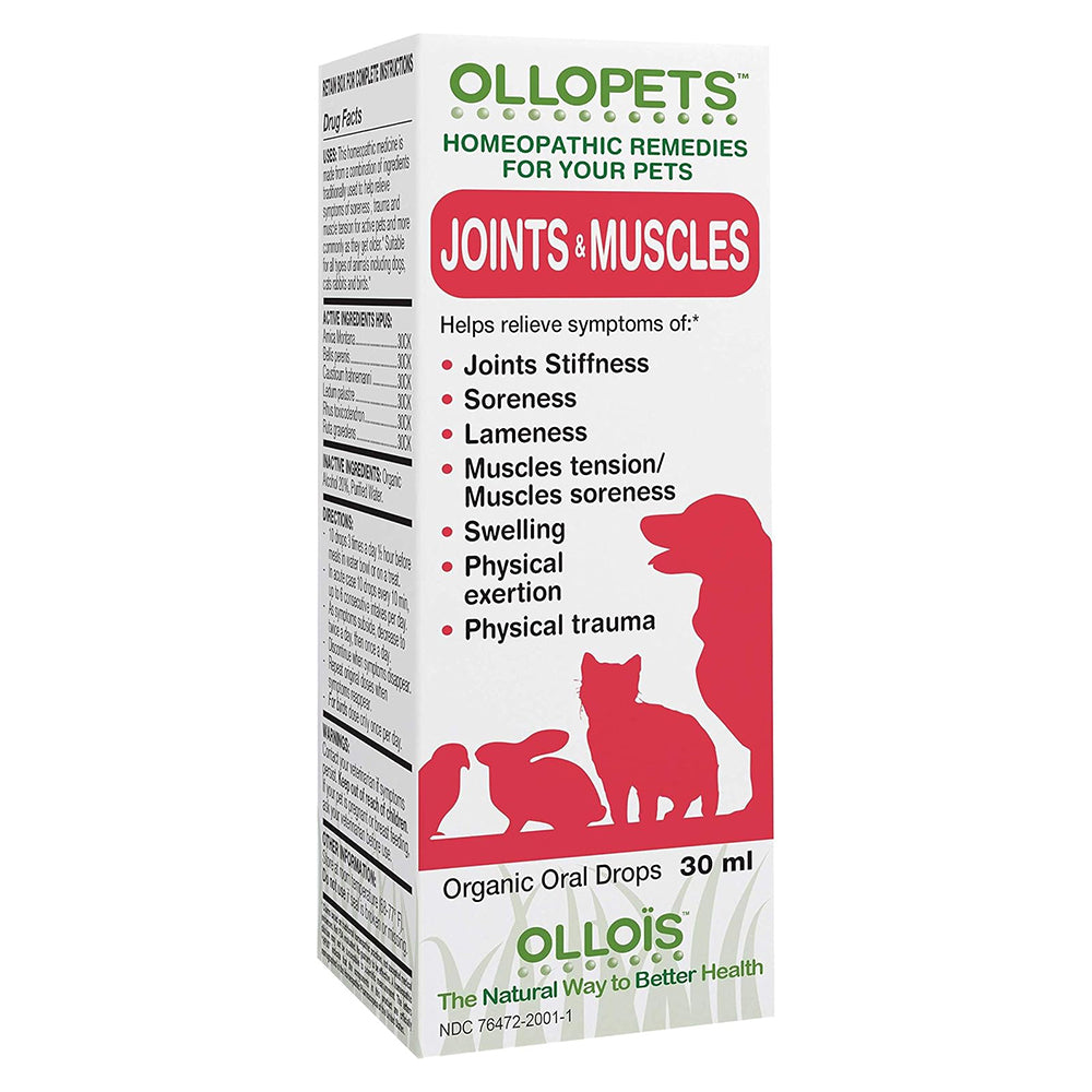 Ollois Ollopets Joints and Muscles Organic Oral Drops for Pets Helps Relieve Symptoms of Stiffness and Soreness 1Oz (30ml)