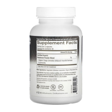 Om Mushroom Superfood Chaga Mushroom Capsules, Sacred Antioxidants, 90 Ea