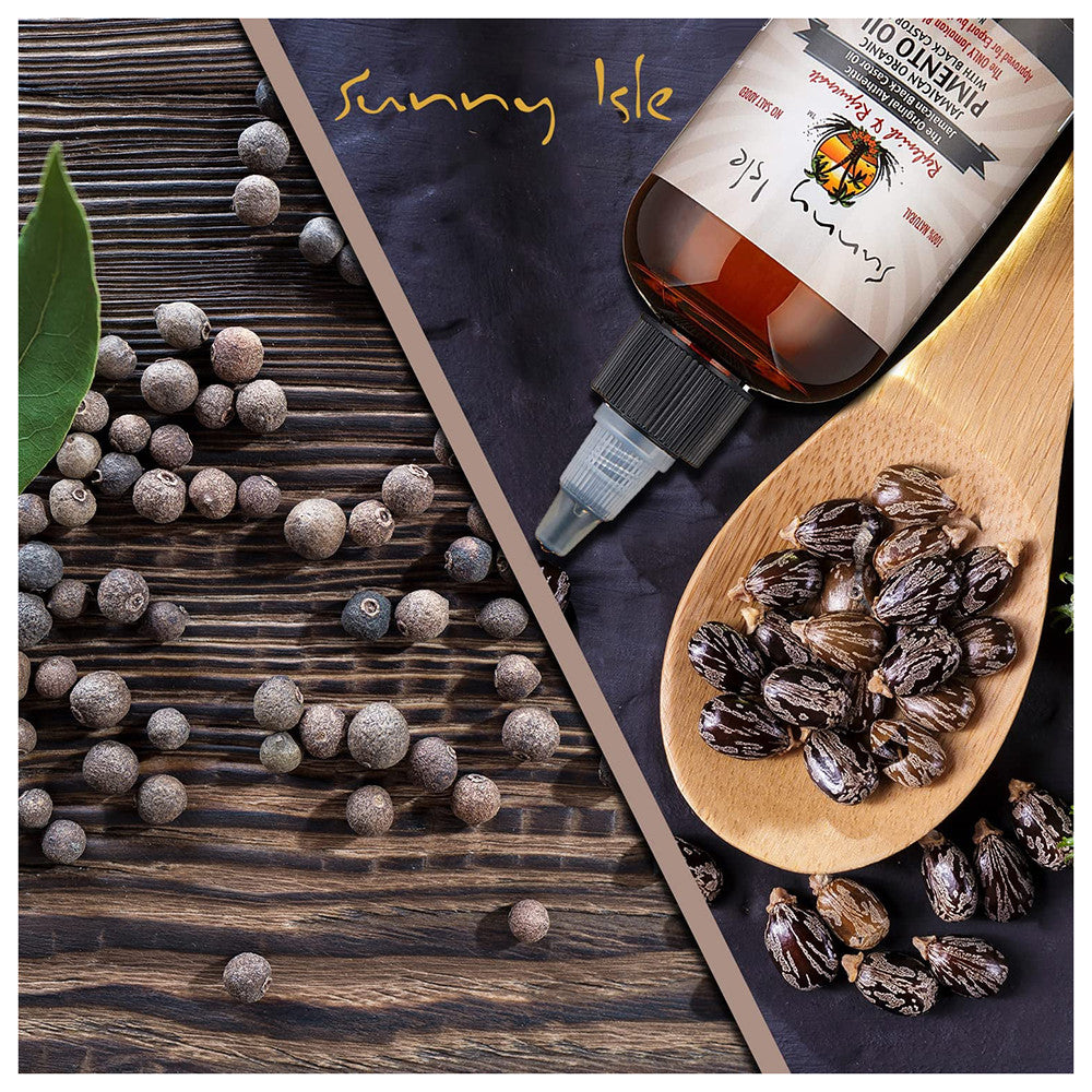 Sunny Isle Jamaican Organic Pimento Oil with Black Castor Oil, 4 Oz