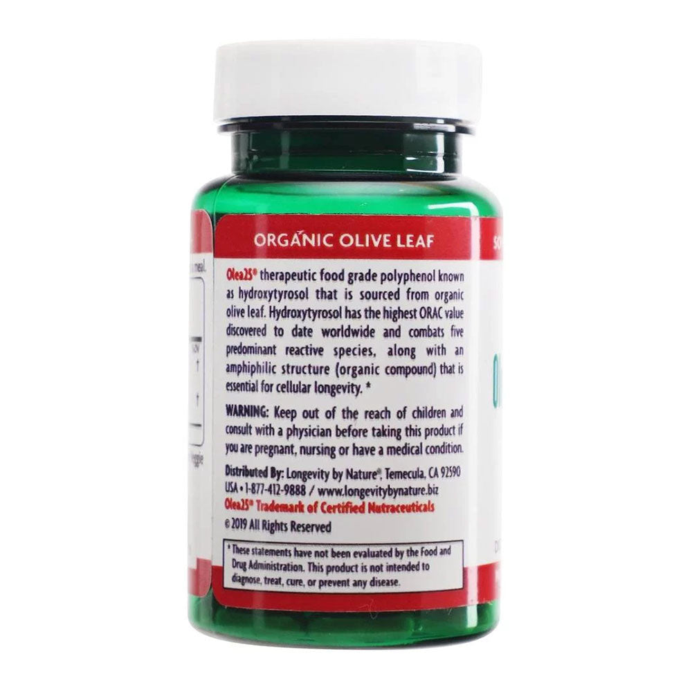 Longevity by Nature Olea25 Hydroxytyrosol Capsules, Olive Leaf Extract, 90 Ea