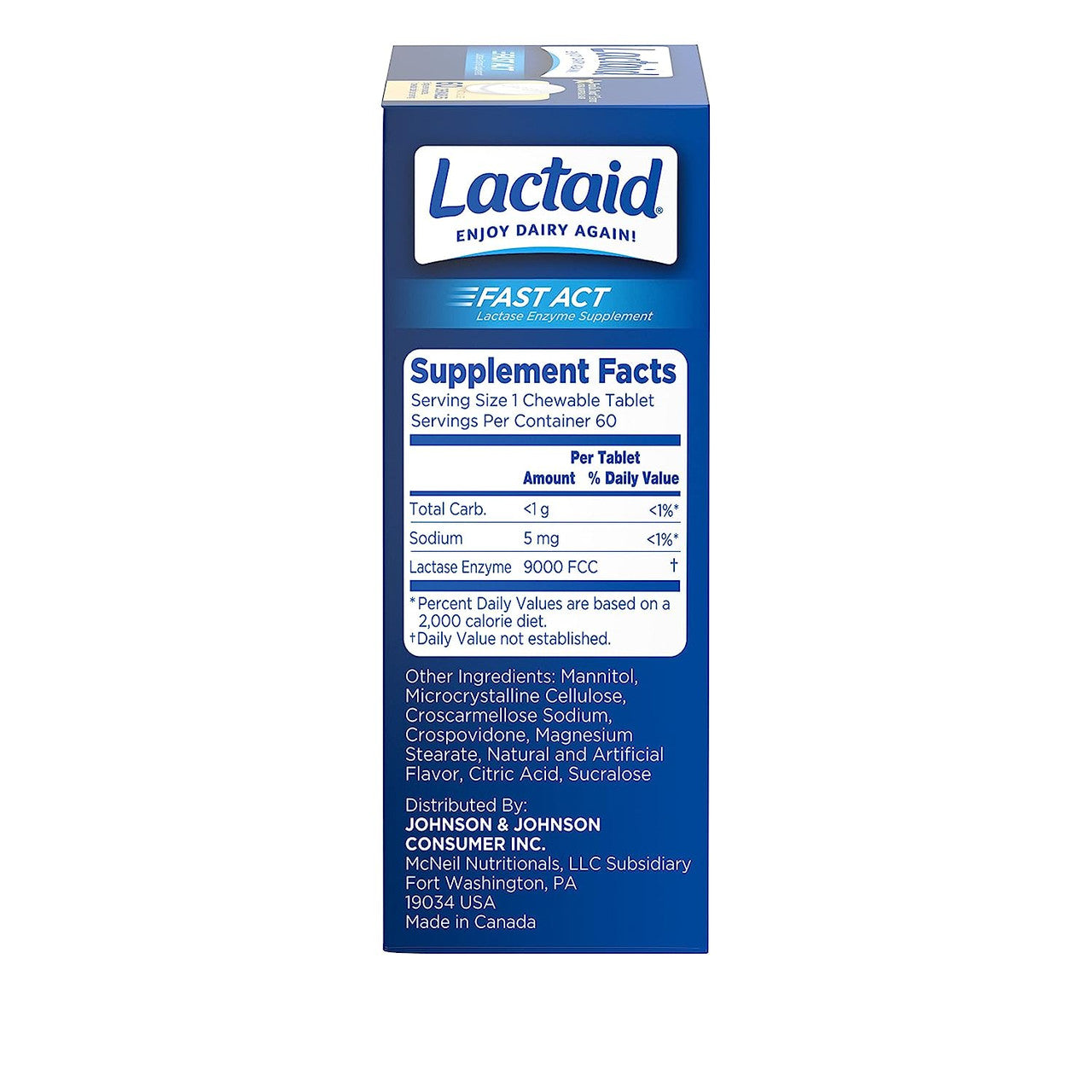 Lactaid Fast Act Lactase Enzyme Supplement Vanilla Twist Flavor Chewable Tablets, 60 Ea