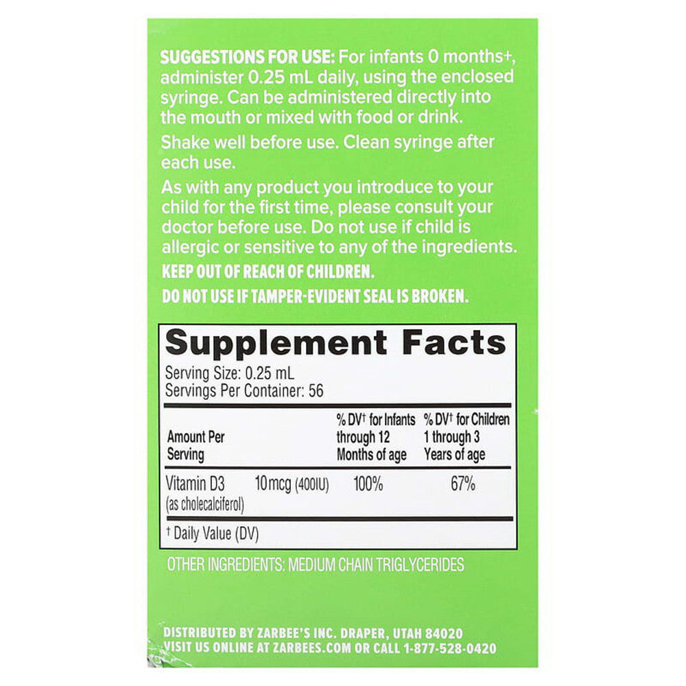 Zarbees Baby Vitamin D Liquid Supplement, 0.47 Oz
