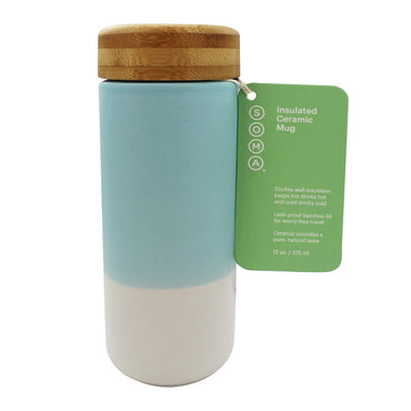 Soma Insulated Ceramic Mug With Bamboo Lid, Mint, 12 Oz