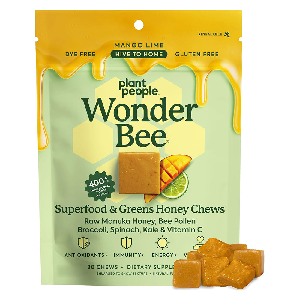 Plant People Wonder Bee Greens Mango Lime Chews Support Immune Antioxidants and Boost Energy 30Ea