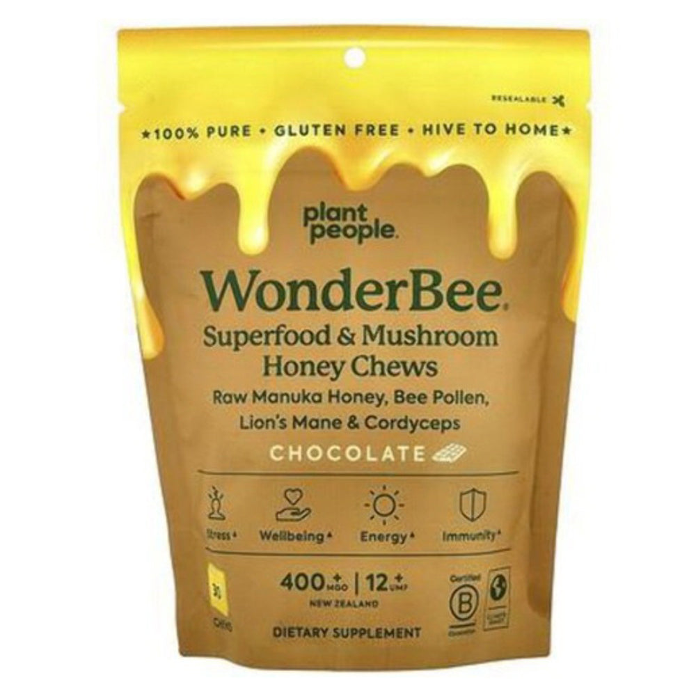 Plant People WonderBee Superfood and Mushroom Honey Chews Chocolate for Energy and Immune Support 30Ea