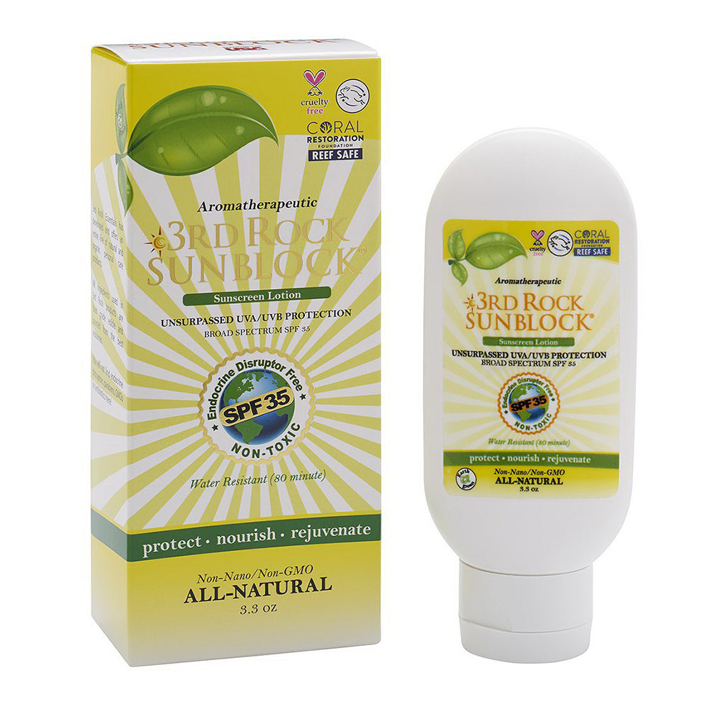 3rd Rock Sun Block Spf 35 Sunscreen Lotion Aromatherapetic All Natural Unscented Zinc Oxide Sunscreen 3.3Oz
