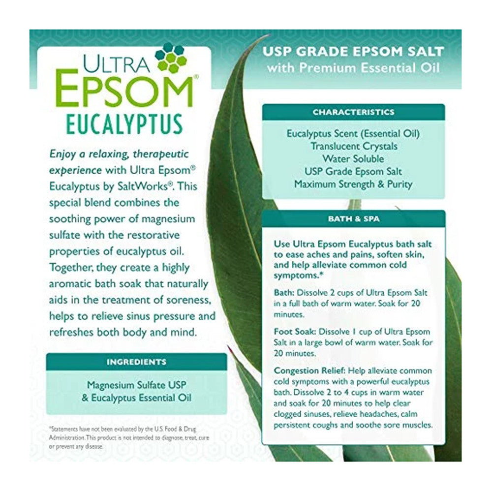 SaltWorks Ultra Epsom Premium Eucalyptus Bath Salt, 5 Lb