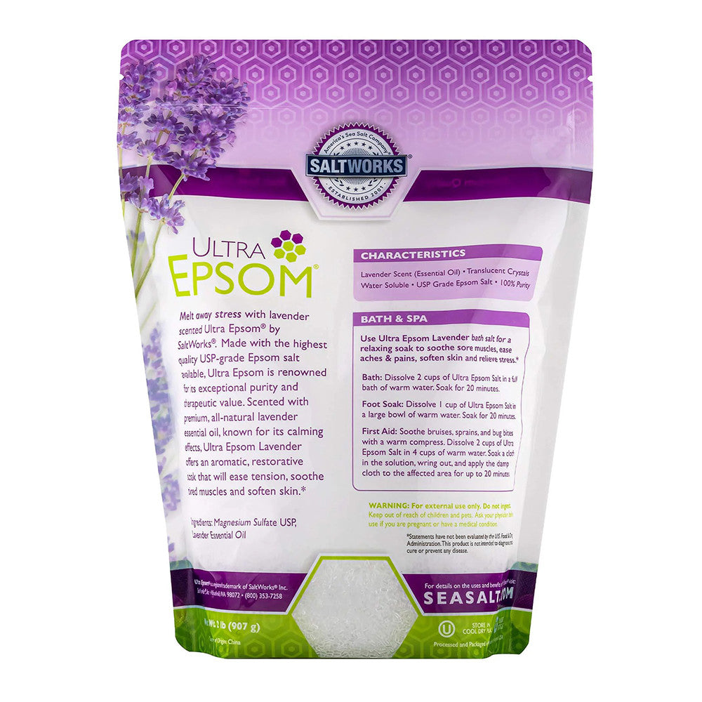 SaltWorks Ultra Epsom Premium Lavender Bath Salt, 2 Lb