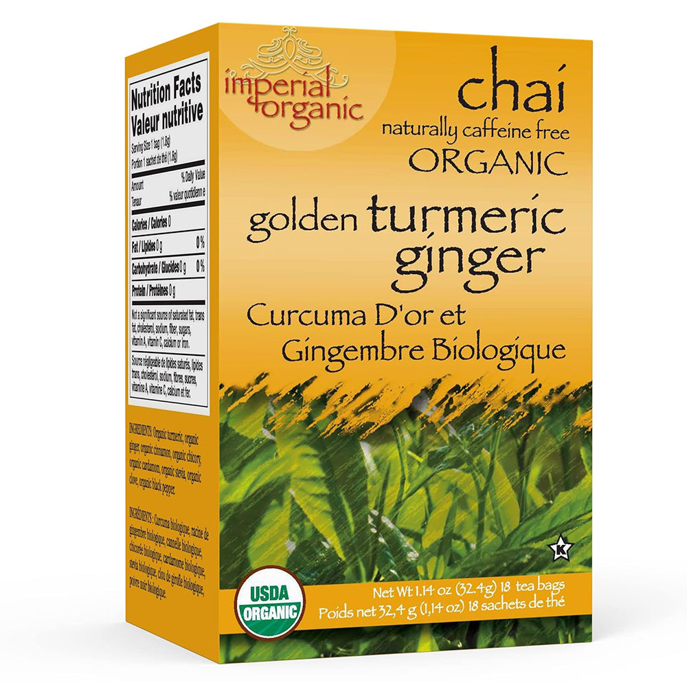 Uncle Lees Tea Imperial Organic Golden Turmeric Ginger Tea Bags Caffeine Free 1.14Oz (32.4g) 18Ea