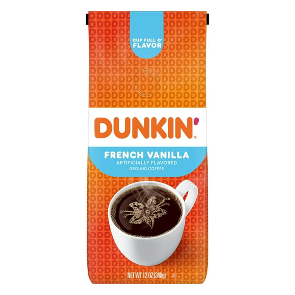 Dunkin Donuts French Vanilla Ground Coffee Rich and Smooth Taste 12Oz (340g)