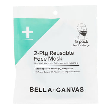 Bella And canvas 2 Ply Reusable Face Mask Small And Medium, 5 Ea