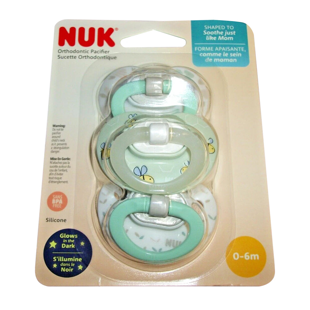 Nuk Neutral Orthodontic Pacifier 0 to 6 Months Glow in Dark 3Ea
