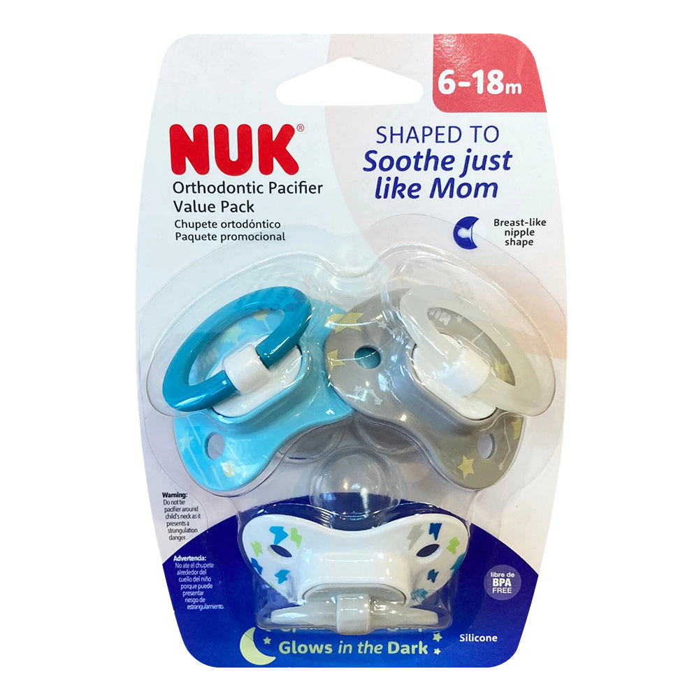 Nuk Glow in the Dark Orthodontic Pacifiers 3Ea