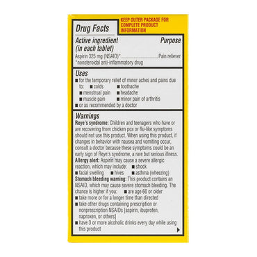 Ecotrin Regular Strength 325 mg Pain Reliever Tablets, 125 Ea