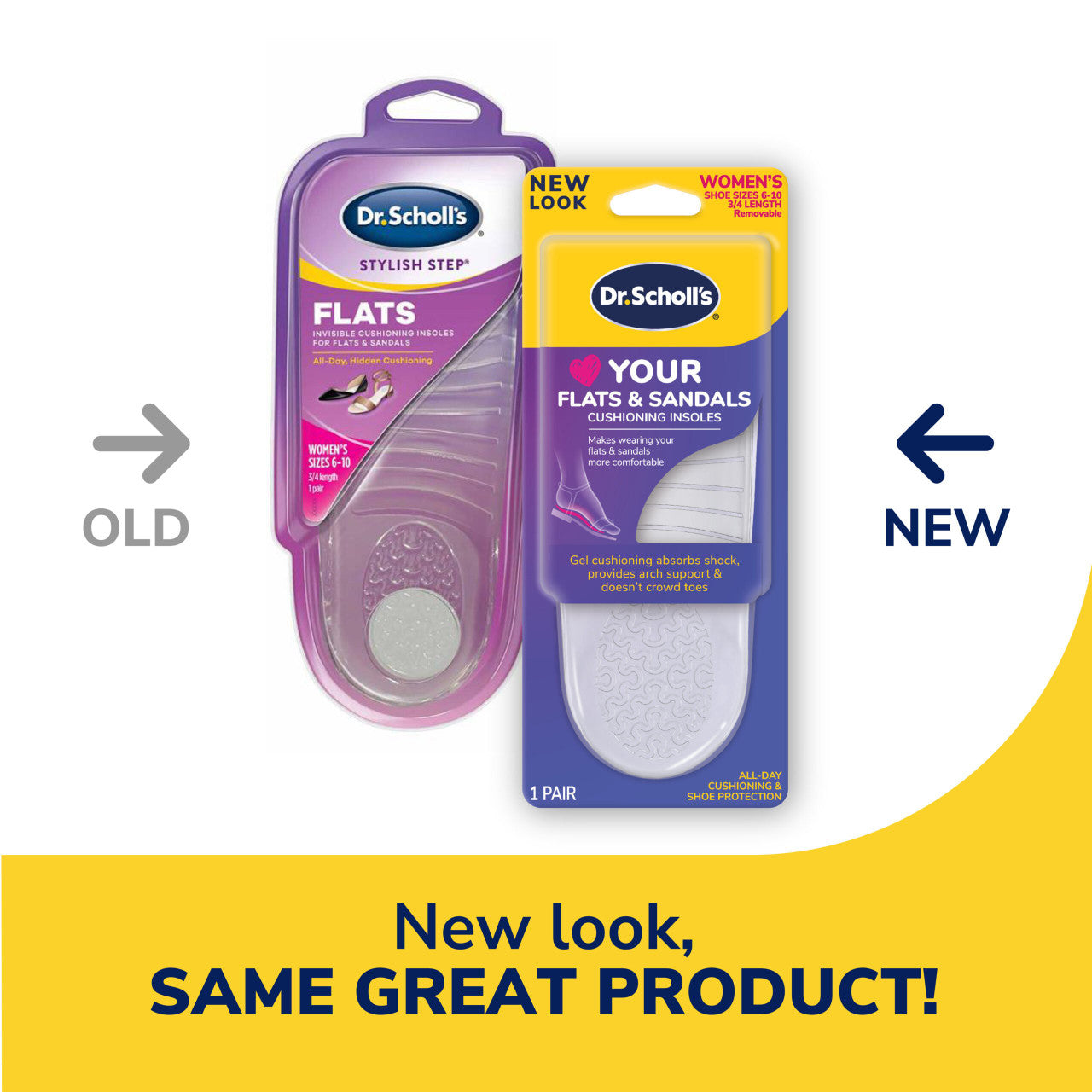 Dr Scholls Stylish Step Discreet Cushioning Insoles for Flats and Sandals Size 6-10, 1 Pair