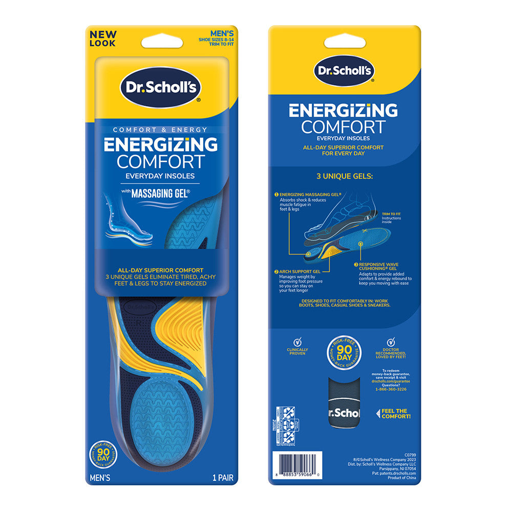 Dr. Scholls Comfort And Energy Massaging Gel Insoles For Men, Size 8-14, 1 Pair