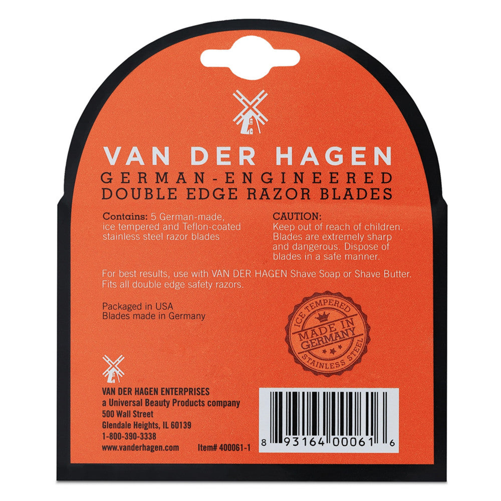 Van Der Hagen Double Edge Stainless Steel Razor Blades, 5 Ea