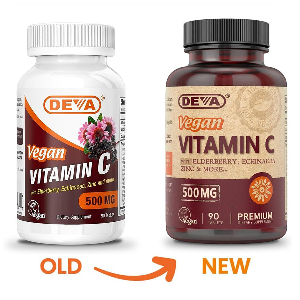 Deva Vegan Vitamin C with Elderberry Echinacea Zinc 500 Mg Immune Support Formula 90Ea
