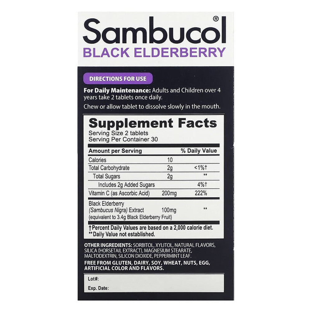 Sambucol Black Elderberry Immune Support Chewable Tablets, 60 Ea