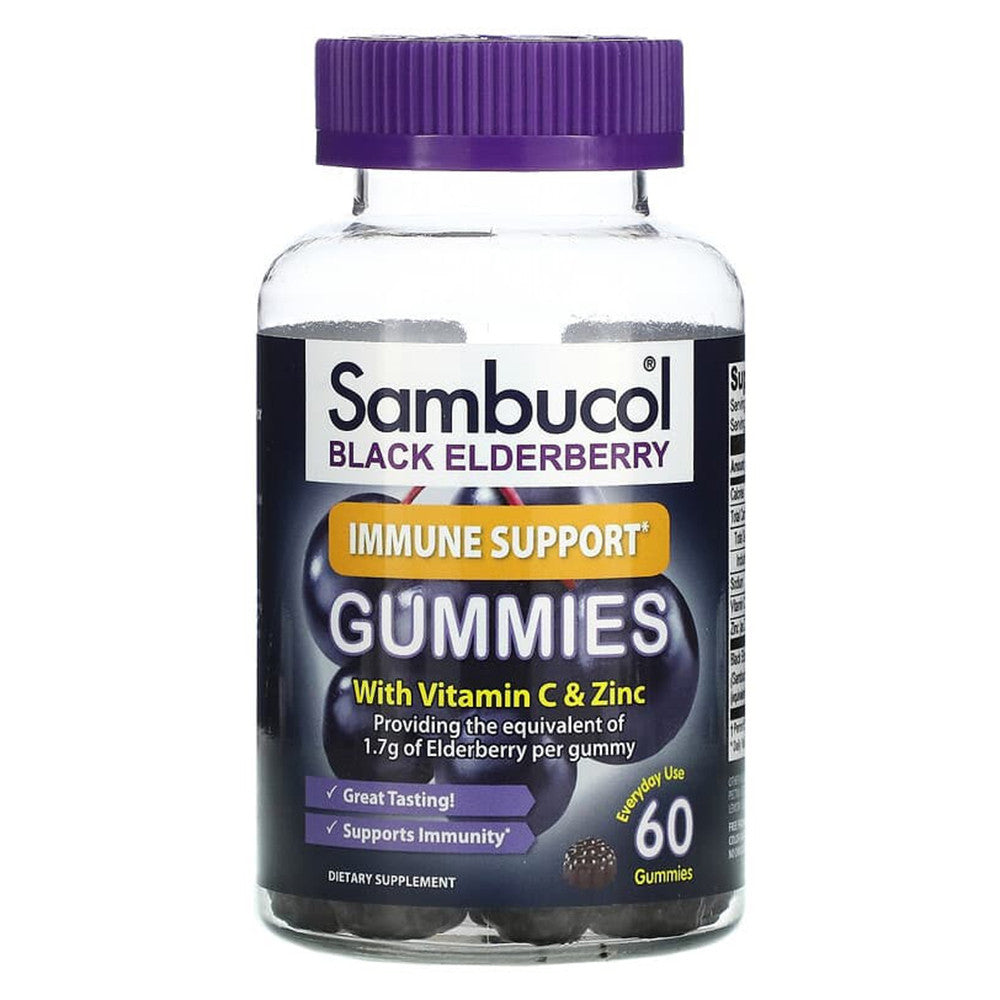 Sambucol Black Elderberry Immune Support Gummies, Natural Berry Flavor, 60 Ea