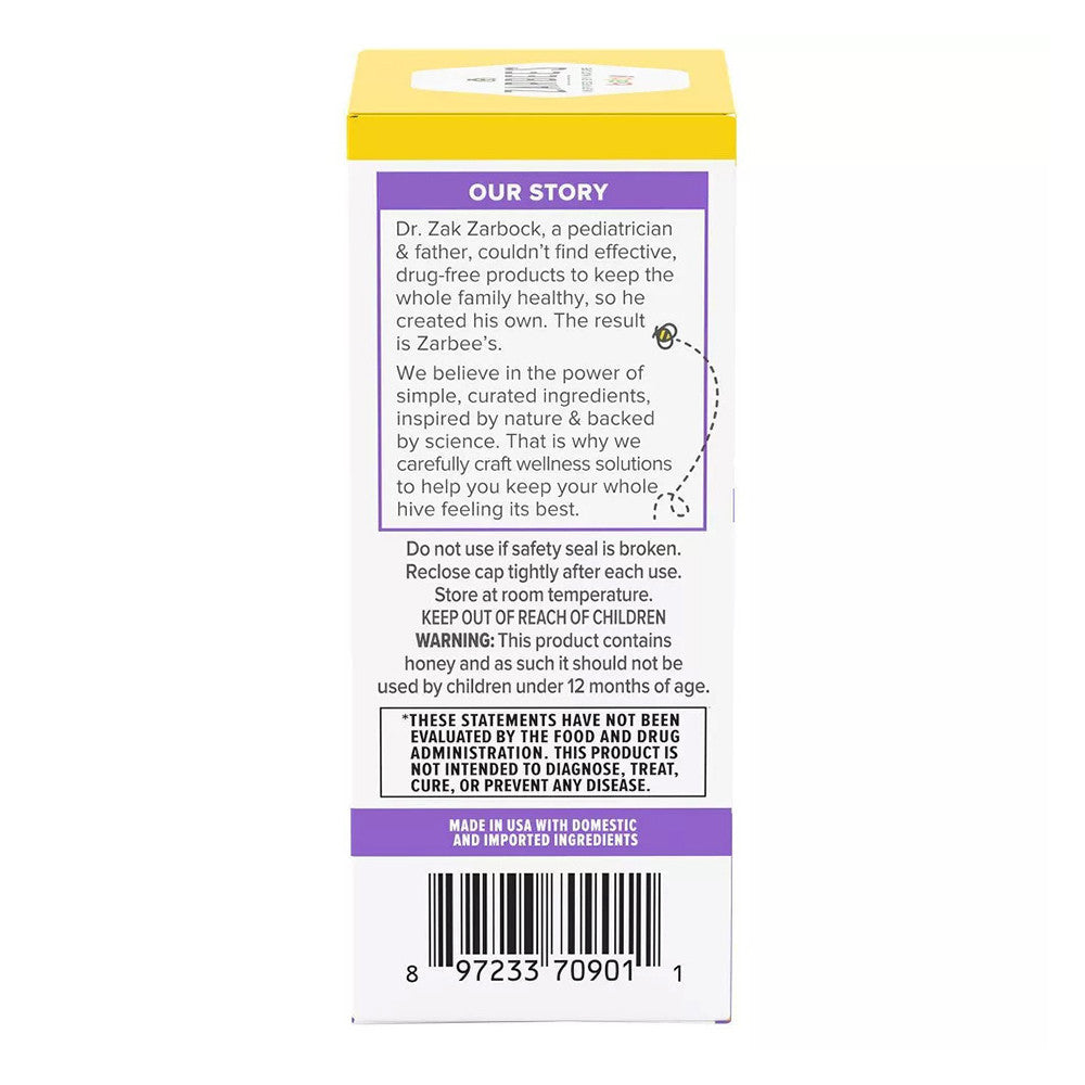 Zarbees Baby Cough Syrup Plus Immune With Honey And Zinc, Natural Grape Flavor, 59 Ml
