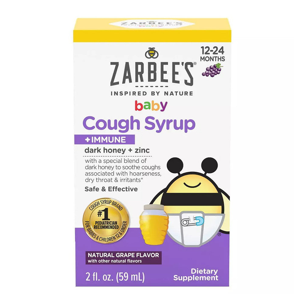 Zarbees Baby Cough Syrup Plus Immune With Honey And Zinc, Natural Grape Flavor, 59 Ml