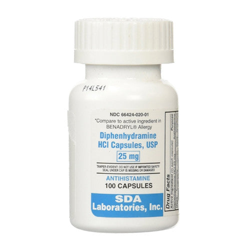 Sda Laboratories Diphenhydramine HCI Capsules USP 25 Mg, 100 Ea