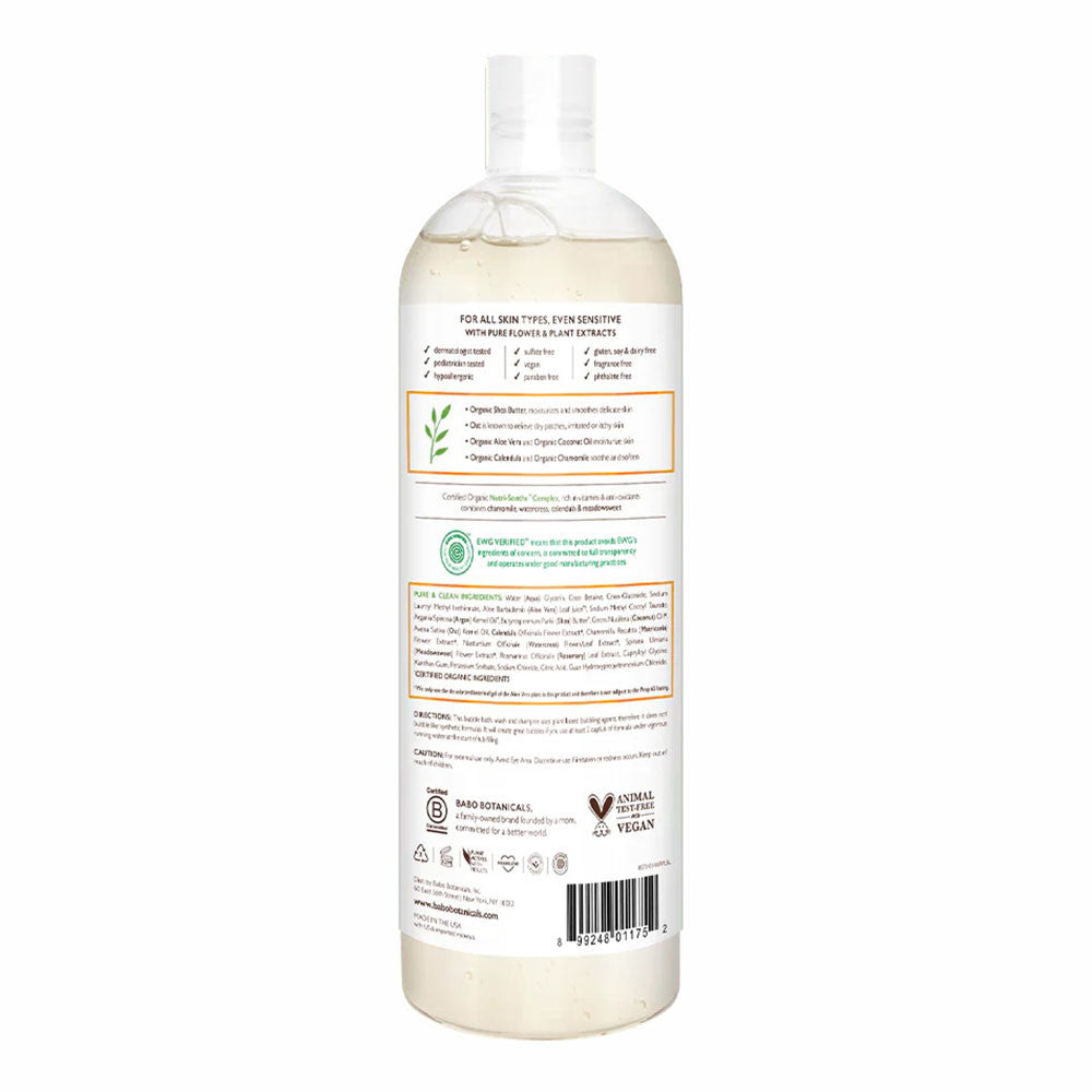 Babo Botanicals Sensitive Baby Fragrance Free Bubble Bath Wash and Shampoo, 15 Oz