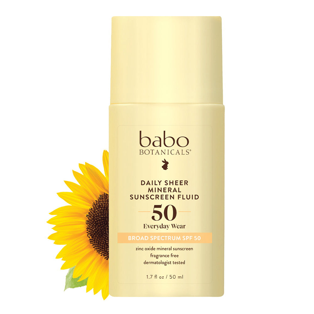 Babo Botanicals Daily Sheer Mineral Zinc Oxide Face Sunscreen Fluid SPF50 Fragrance Free 1.7Oz (50ml)