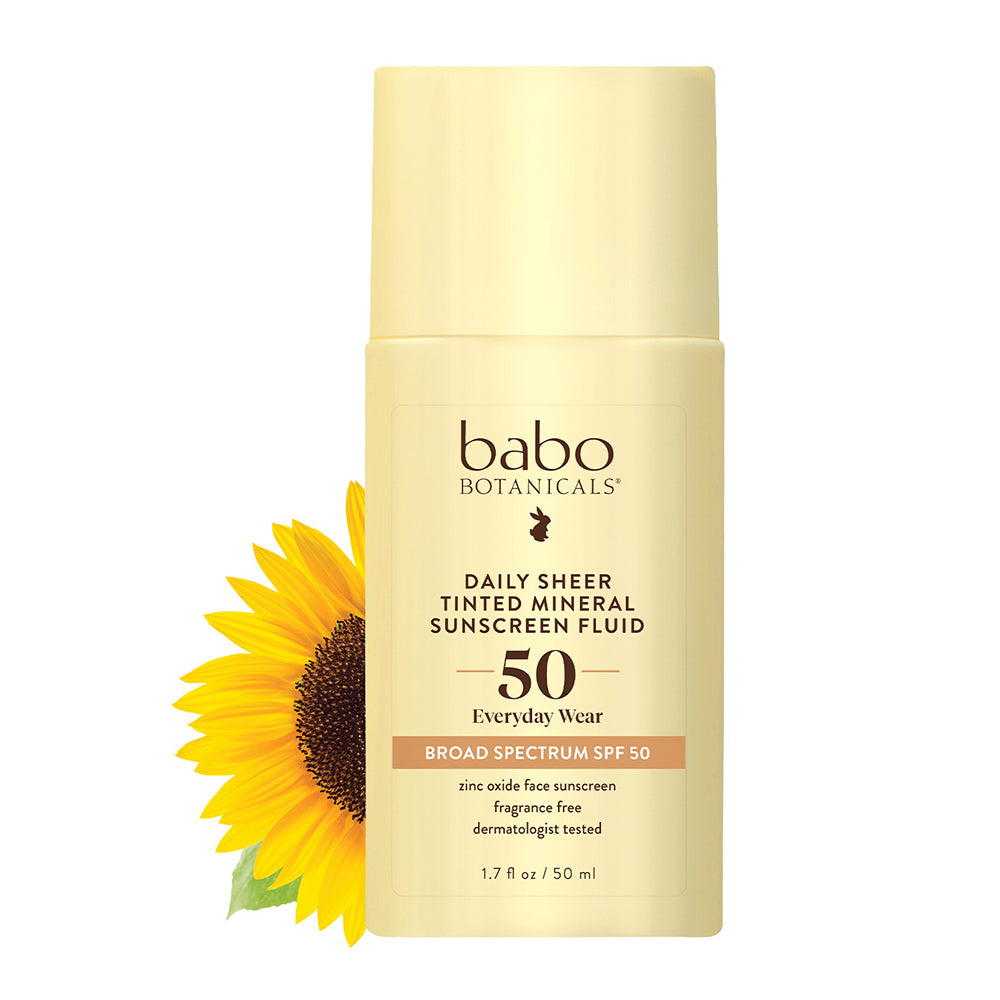 Babo Botanicals Daily Sheer Tinted Mineral Sunscreen Fluid SPF50 Zinc Oxide Face Sunscreen 1.7Oz (50ml)
