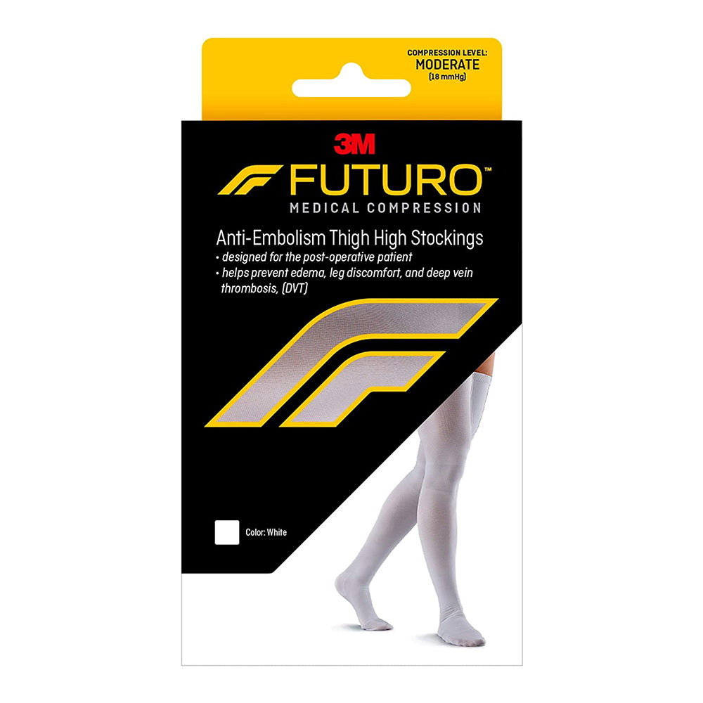 3M Futuro Anti Embolism Closed Toe Stockings Thigh Length White Moderate Large 1Ea