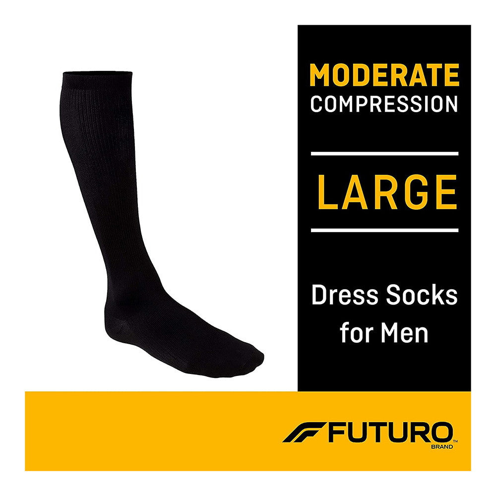 Futuro Revitalizing Dress Socks for Men, Black, Large, 1 Pair