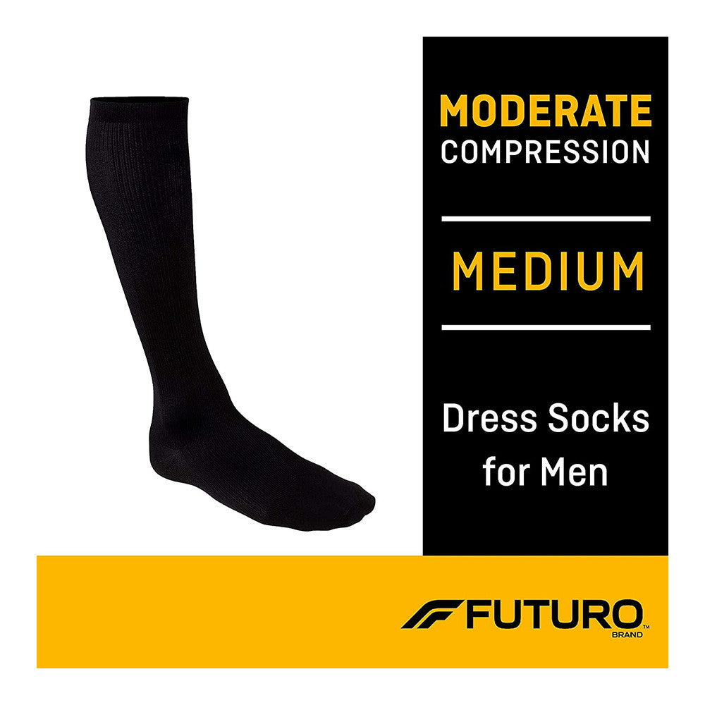 Futuro Revitalizing Mens Dress Socks, Black Medium, Moderate (15-20 Mmhg), 1 Pr