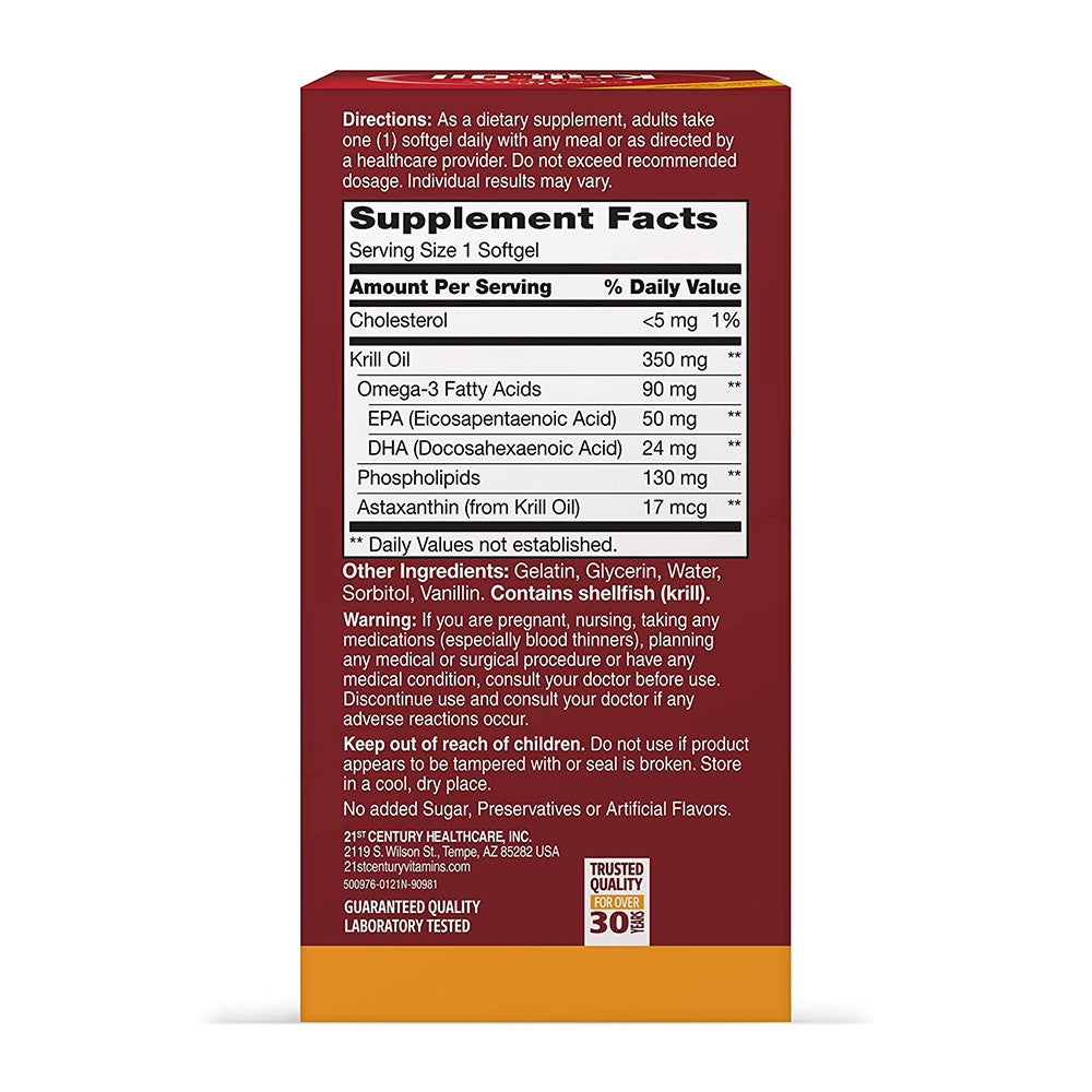 21St Century Krill Oil 300Mg Omega-3 Softgels, 60 Ea