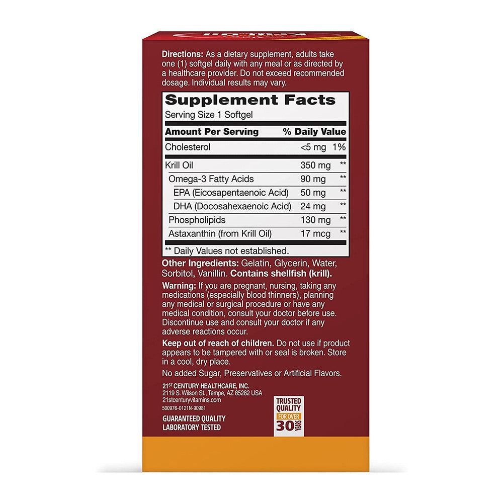 21St Century Krill Oil 300Mg Omega-3 Softgels, 60 Ea