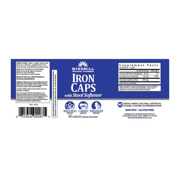 Windmill Iron Caps with Stool Softener Caplets, 45 Ea