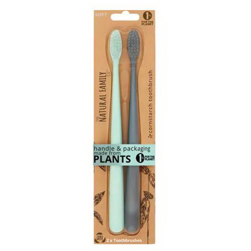 The Natural Family Toothbrush Twin Pack Mixed Effectively Cleaning Teeth Assorted Colours 2Ea