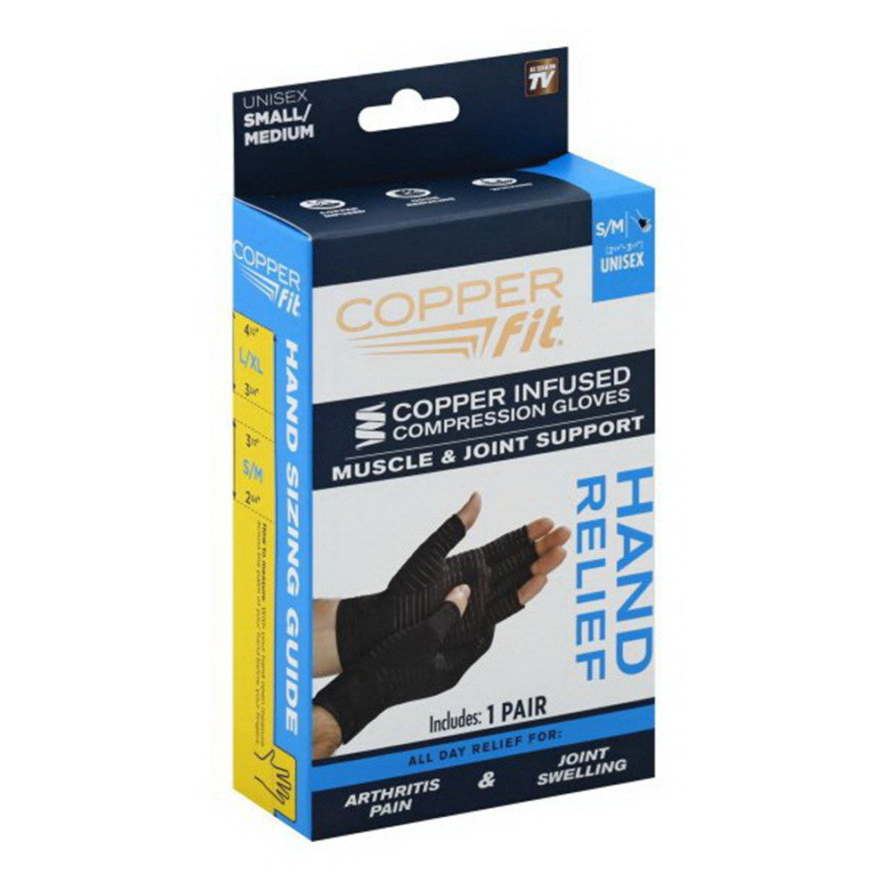 Copper Fit Hand Relief Compression Gloves, Small/Medium, Black, 1 Pr