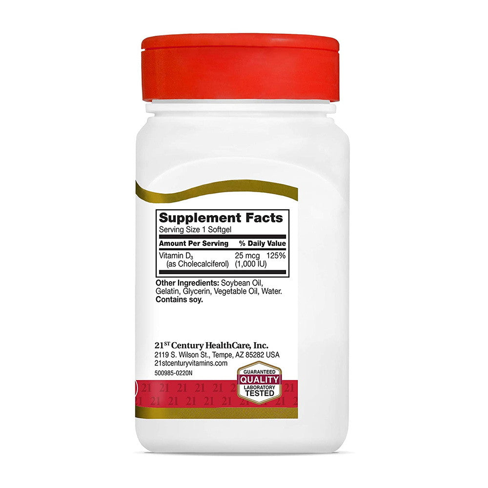 21St Century Vitamin D3-1000 Iu High Potency Softgels - 250 Ea