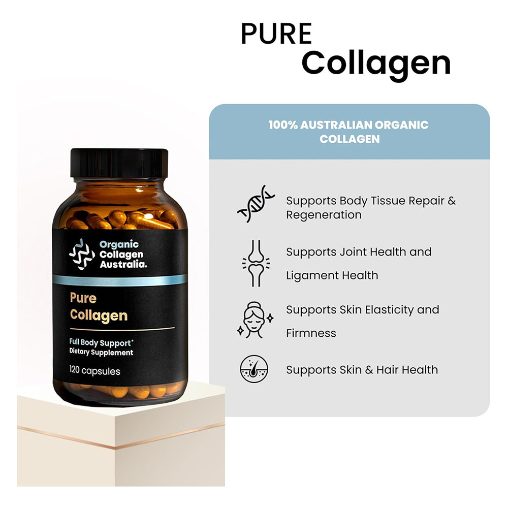 Organic Collagen Australia Pure Collagen Capsules Supports Healthy Ligaments and Joints 120Ea