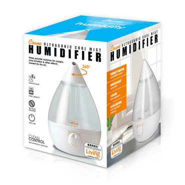 Crane Drop Ultrasonic Cool Mist Humidifier Filter Free, Clear and White, 1 Gal